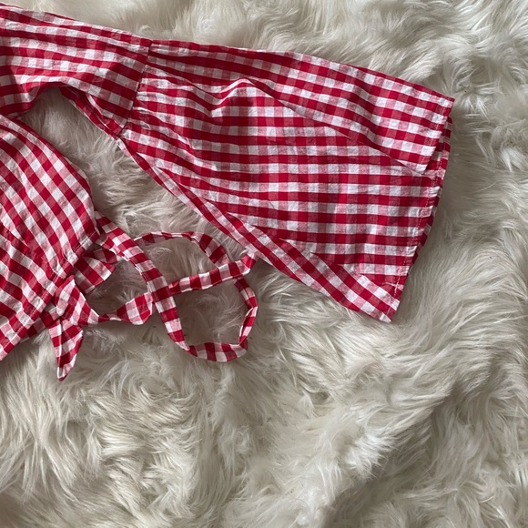 LF Backless Gingham Crop w Bell Sleeves & Ties - Picture 2 of 6